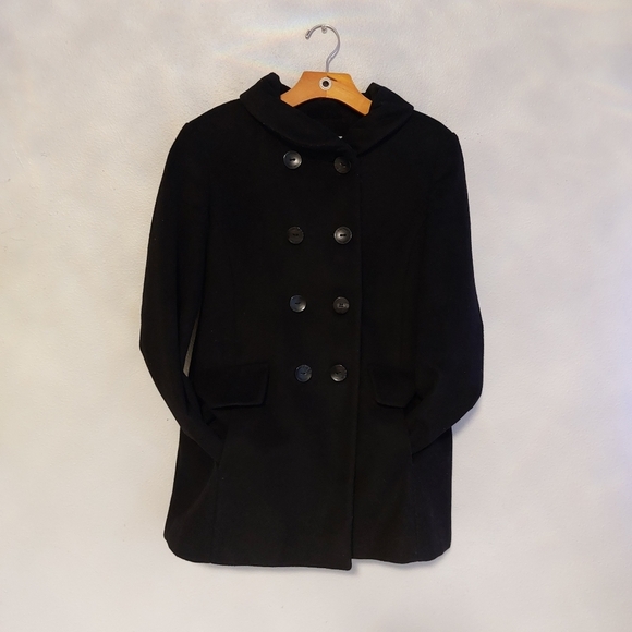 Calvin Klein Wool Black Pea Coat Size 10 Women's pockets Mid Lenght - Picture 8 of 13